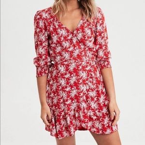 American Eagle Ditsy Floral Ruffle Wrap Dress Lg